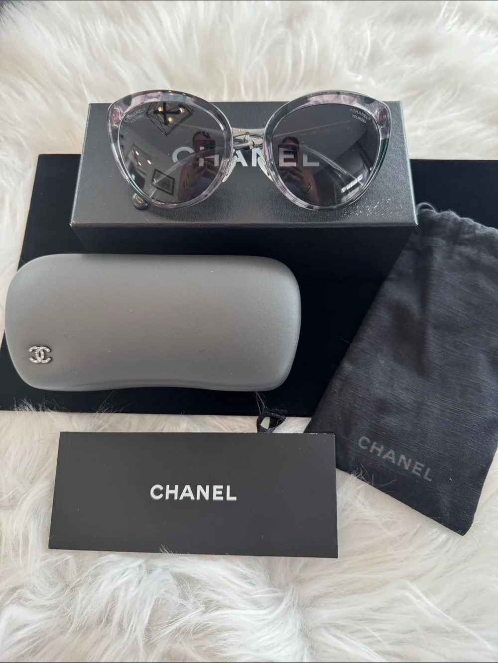 CHANEL Authentic 4208 Silver/Gray Polarized Cat-Eye Sunglasses